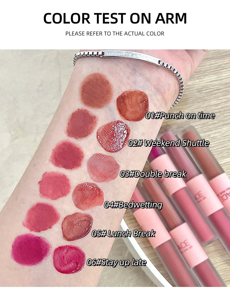 CACE Double Head Lip Gloss Sexy Red Lip Makeup Lip Mud Mirror Water Gloss Lip Glaze Matte Lipstick Waterproof Korean Cosmetics