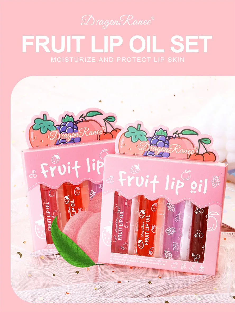 Rolling Bead Lip Oil Set of Four Moisturizing Lotion, Hydrating Roller Ball Mouth Oil, Anti-Drying, Colorless and Transparent