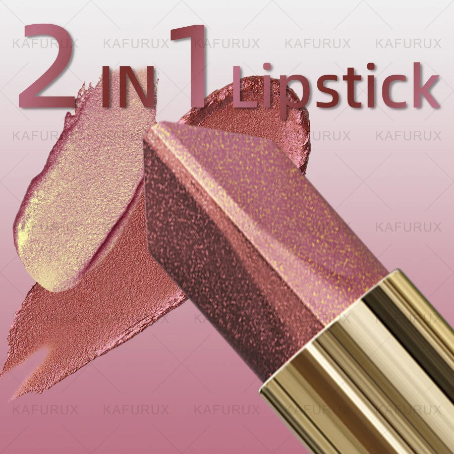 2pcs Glitter Shiny Metallic Two Tone Lipstick Matte Sexy Red Pearlescent Lip Tint,Long Lasting Lip Senior Lip Korean Makeup Gifts Lip Gloss Cosmetic  Beauty