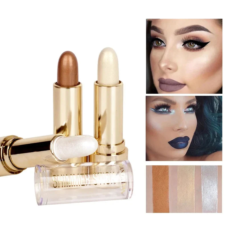 3 Colors 3D Face Brighten Highlighter Bar Cosmetic Face Contour Bronzer Shimmer Highlighter Stick Concealer Cream Makeup Tool