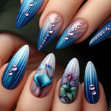 24Pcs Autumn Winter Matte Almond False Nails with Glue Rose Leaf Printing Nail Art Simple Full Cover Press on Acrylic Nails Tips