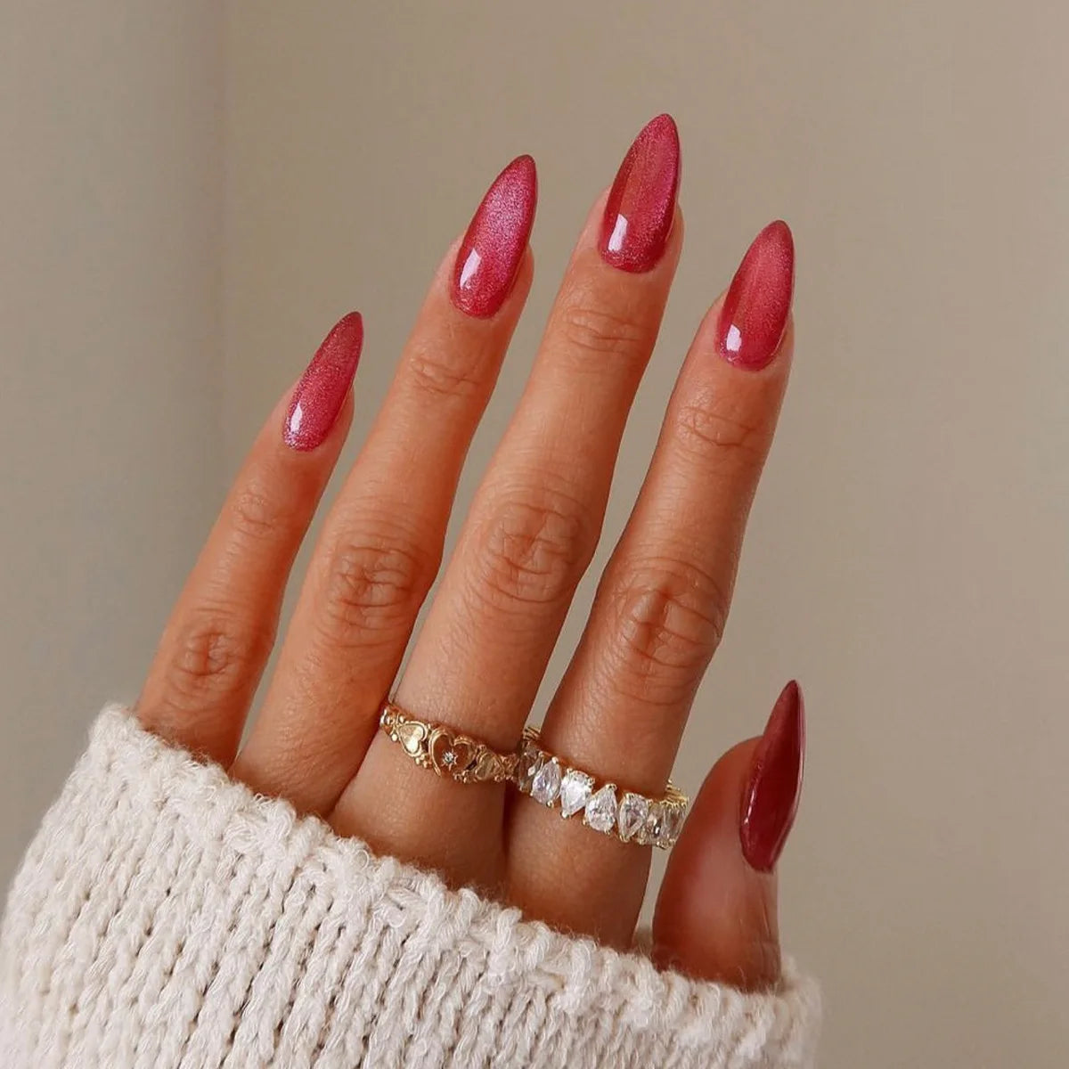 24Pcs Simple Wine Red Fake Nail with Mid-length Design Almond Press on False Nails Wearable Round Head Oval Full Cover Nail Tips