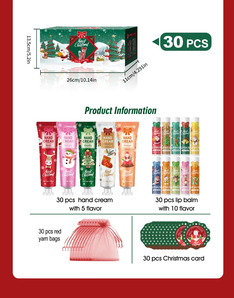 Christmas Gift Set Distribution 120PCS/Box in Bulk, Lip Balm in Bulk, Hand Cream in Bulk, Christmas Cards, Gift Gauze Bags