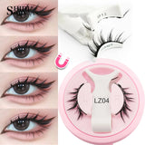 2 Pairs Magnetic Eyelash Natural Look Fluffy False Eyelashes Reusable Magnetic Eyelash Set with Applicator No Glue Need Makeup