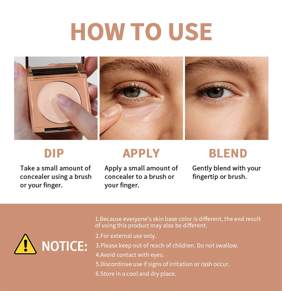 Undereye Color Correction Concealer Fine Clay Texture Brightening Smoothing Skin Waterproof Moisturizes Quick Cover Dark Circles