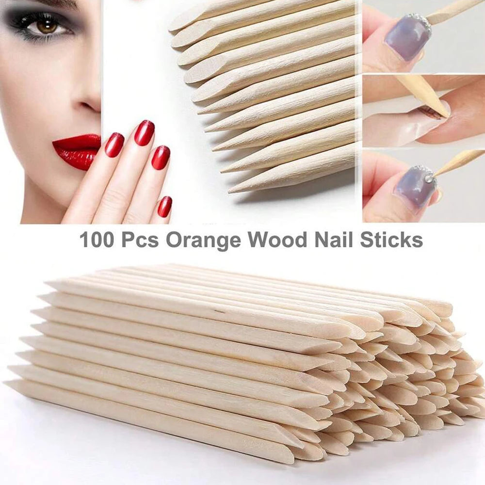 100Pcs Orange Wood Sticks for Nails Double Sided Cuticle Pusher Remover Nail Art Manicure Pedicure Tool for Manicure Pedicure