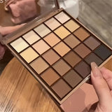 25-Color Eyeshadow Palette - Neutral Gray and Brown Earth Tones, Coffee and Chocolate-Style Shades, Creating a Versatile, Natural to Dramatic Makeup Look