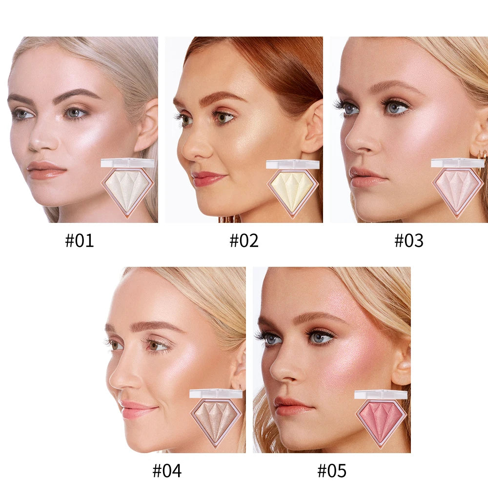 Natural Diamond Highlighter Powder 5 Color Shimmer Contour Nose Shadow Brightening Face Makeup Cosmetics Palette