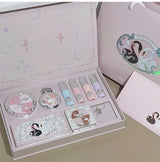 NICEKEY Pink Ballet Makeup Sets Include 4 Lip Mud,1 Blush,1 Pressed Powder,1 Eyes Palette,1 Contour Palette With Necklace Gift
