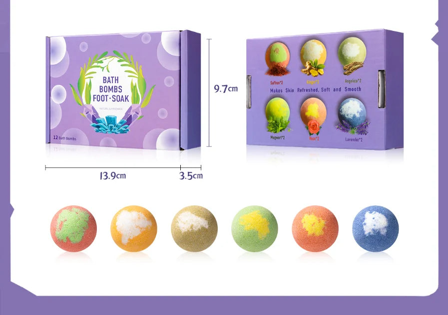 12pcs 20g/60g Bath Gift Natural Mini Handmade Bathing Foot Spa Bomb Rich Essential Oils Moisturizing Dry Skin Relaxing Scent