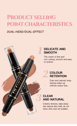 Double-head Highlight Shadow Stick Face Bronzer Contouring Pen Foundation Cream Concealer Makeup Base Beauty Women's Cosmetics