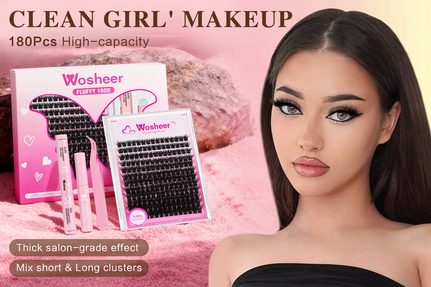 WOSHEER Eyelash Clusters Kit Thick Individual Lashes Lash Bond And Seal And Remover Faux Mink Lashes Eyelash Extension DIY