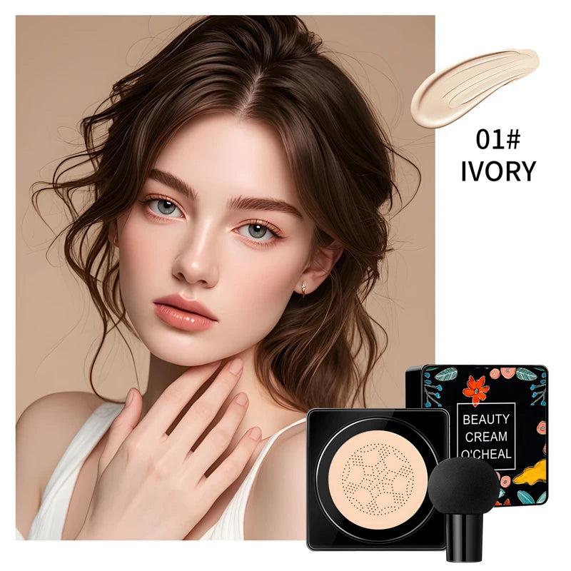 O'CHEAL Mushroom Cushion CC Cream Face Airy Coverage Long-lasting Moisturizing Waterproof Oil Control Concealer BB Cream Makeup