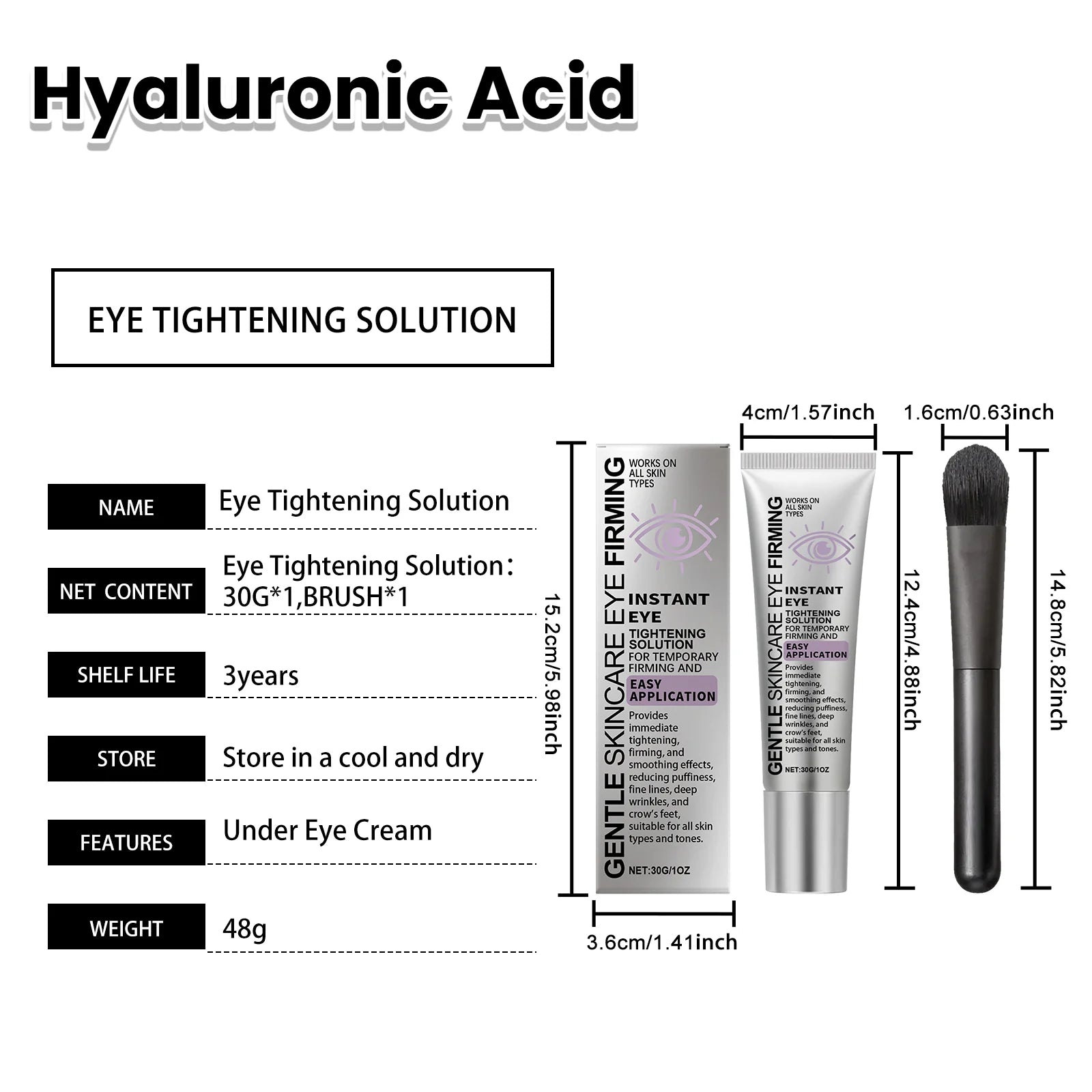 Instant Eye Care Cream With Brush Lasting Moisturizing Firming Smoothing Fine Lines Anti-Aging Eye Bag Removal Skin Care