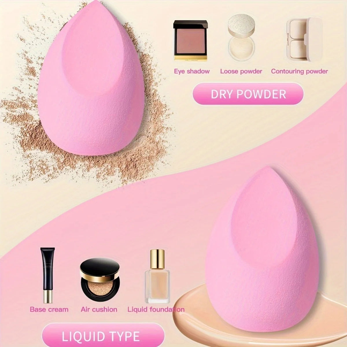 5/10Pcs Ombre Makeup Sponge Set, Vegan Latex-Free Soft Blender, Dual Use Liquid Powder Foundation, Travel Size All Skin Types