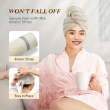Large Solid Color Water Absorbent Hair Drying Towel Microfiber Hair Towel Wrap With Elastic Strap Soft Quick Drying Towel