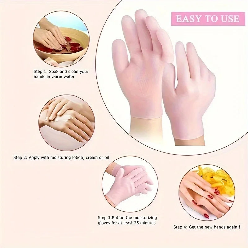 2Pcs Reusable Silicone Moisturizing Gloves, Exfoliating Spa Hand Masks for Dry Cracked Skin, Soft Smooth Hand Care Tools