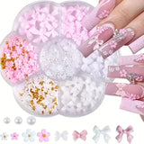 500PCS 3D Nail Art Decoration Kit with Resin Bows, Flat Back Pearls, and Assorted Shapes – Unscented DIY Craft Embellishments