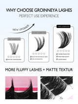 GROINNEYA Lash Clusters Kit Fluffy Individual Lashes C Curl Cluster DIY Lash Extension Kit Lash Bond and Seal Eyelash Extensions