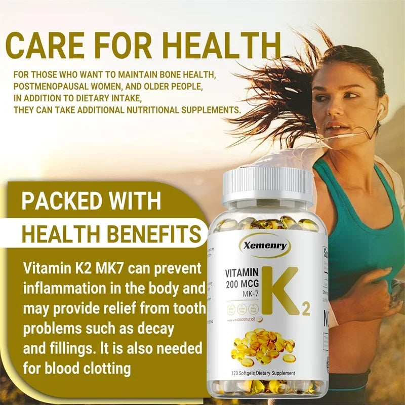 Vitamin K2 MK-7 Supplement - Supports Bone Density, Teeth, Skin, Heart Health and Immunity
