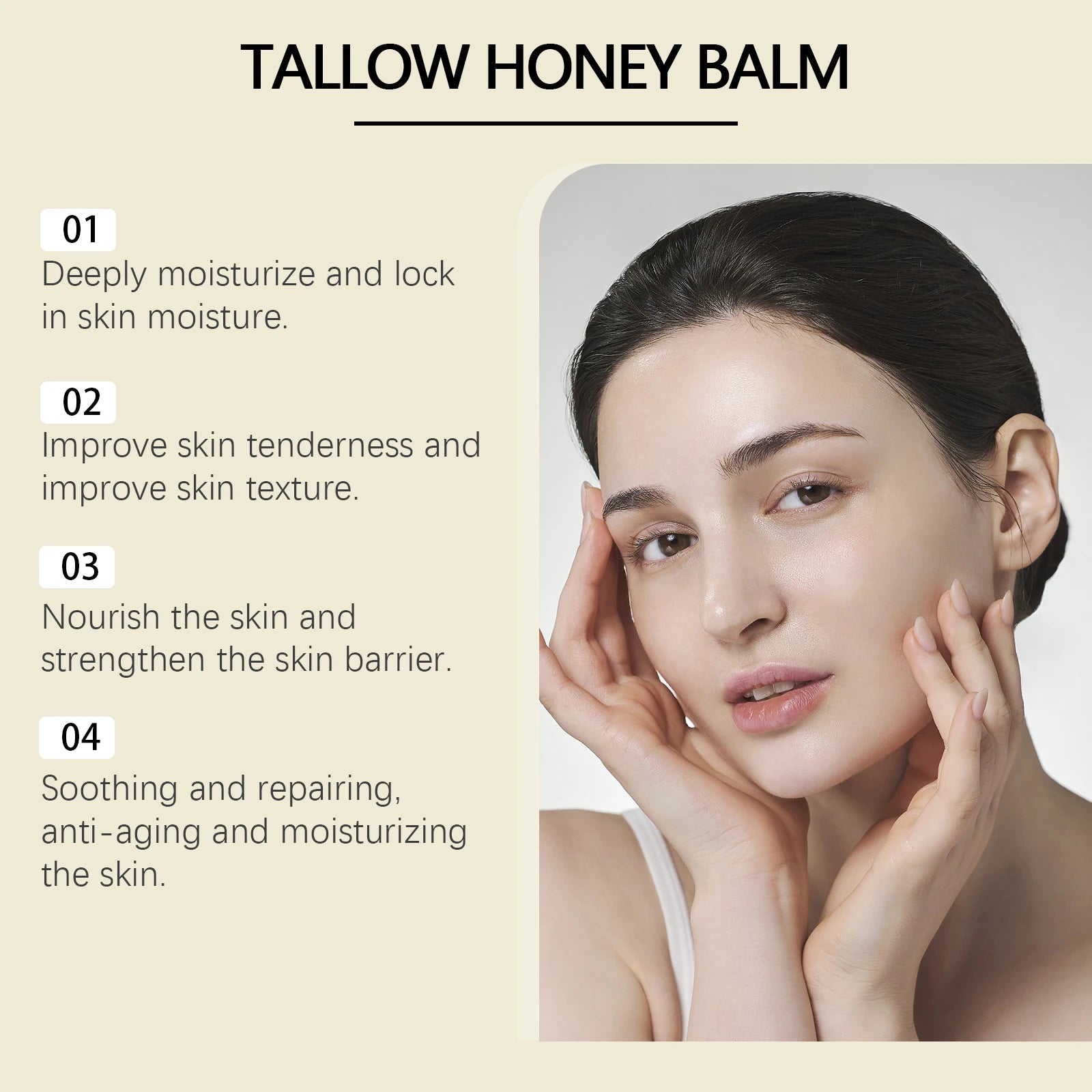 Beef Tallow Honey Balm Moisturizing Hydrating Face Cream Body Lotion Fades Fine Lines Tighten Soothen Brightening Facial Skin