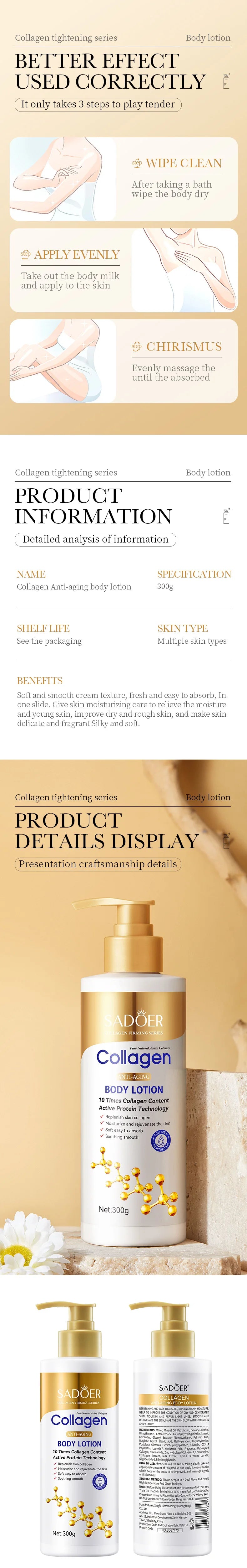 Collagen Body Lotion for Firming & Hydration - Intense Moisturizer Anti-Aging Skin for Dry, Sagging Skin, Nourishment 300g/pc