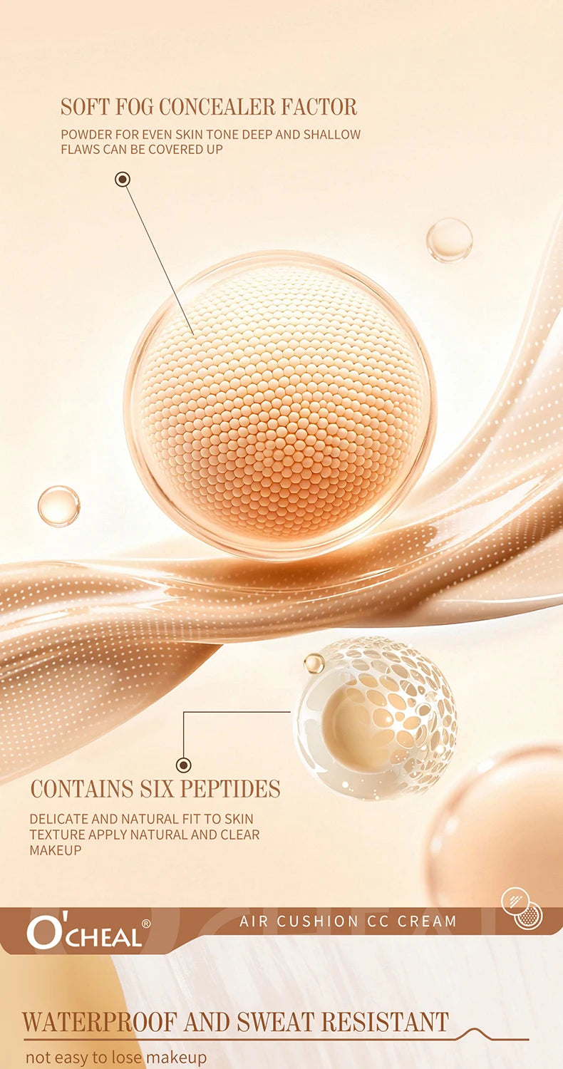 O'CHEAL Mushroom Cushion CC Cream Face Airy Coverage Long-lasting Moisturizing Waterproof Oil Control Concealer BB Cream Makeup