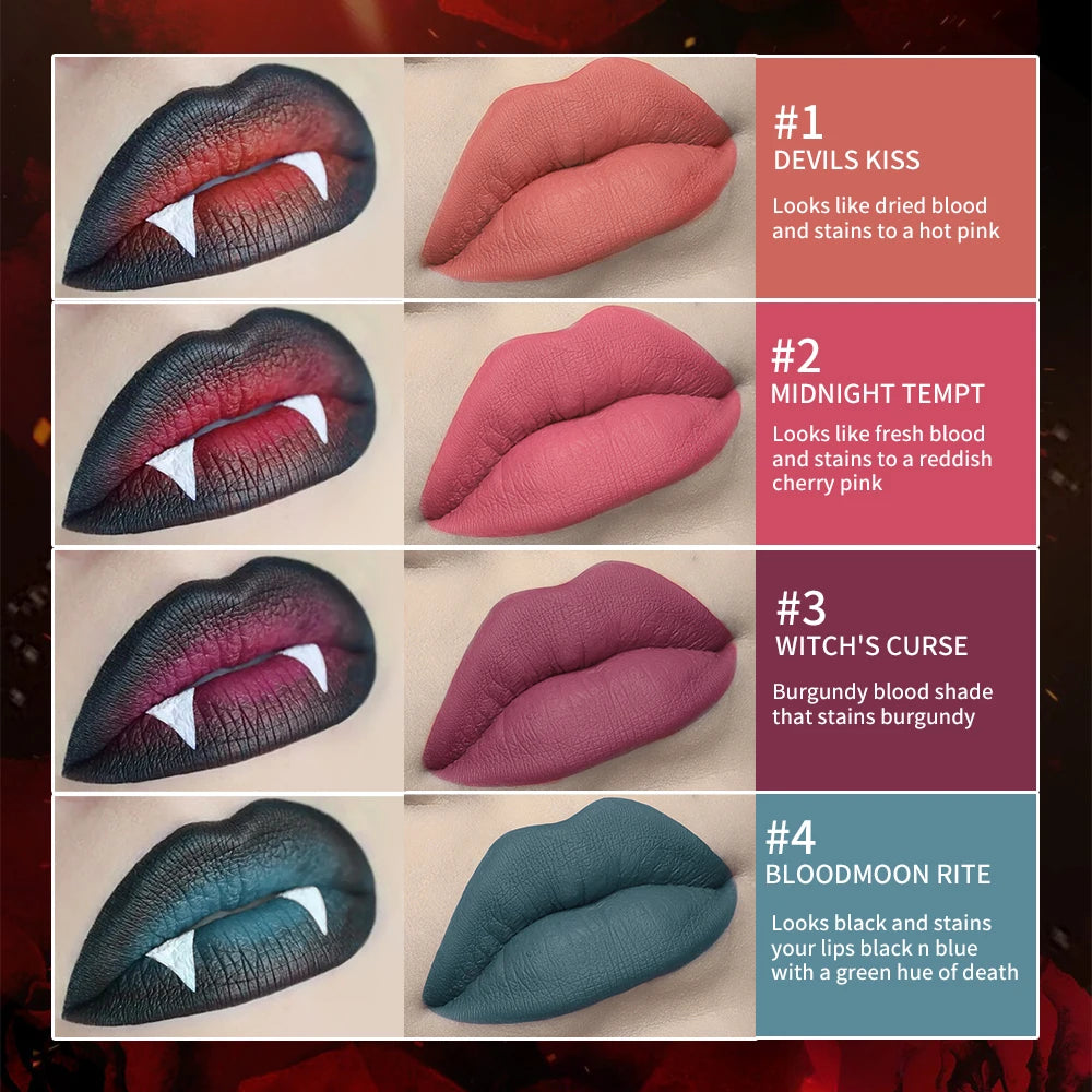 Gothic Bloody Lip Stain Matte Dark Red Green Halloween Lip Glaze Tint Knife Shaped Bottle Vampire Lipstick Makeup Waterproof