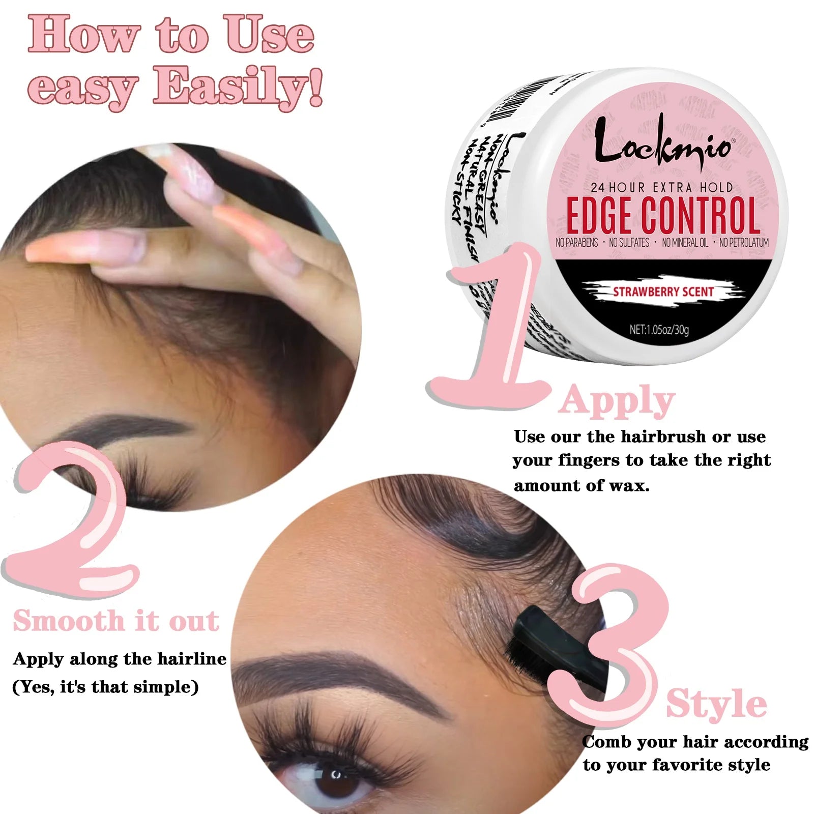 Women and Kid 30g Edge Control Gel Long Lasting Hold Control Wax Natural Finishing Anti-frizz Hair Wax Smoothing Styling Pomade