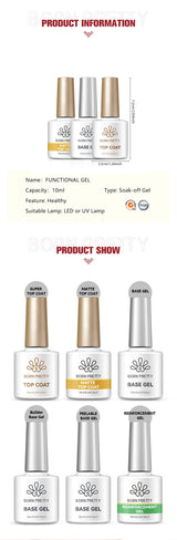 BORN PRETTY 10ml Base Gel Top Coat Rubber Gel Reinforcement Gel for Nails Tools Soak Off UV LED Nail Varnish Function Gel
