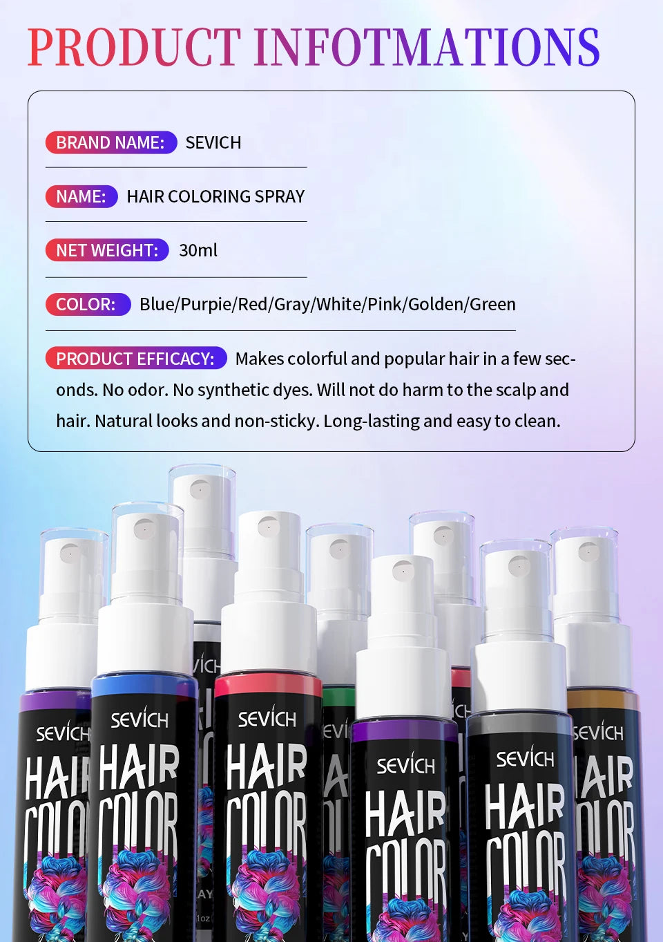 Temporary Hair Color Spray One-Time Hair Dyeing Instant Hair Salon Multi Color Hair Dye Makeup Chalk Washable DIY Party Styling