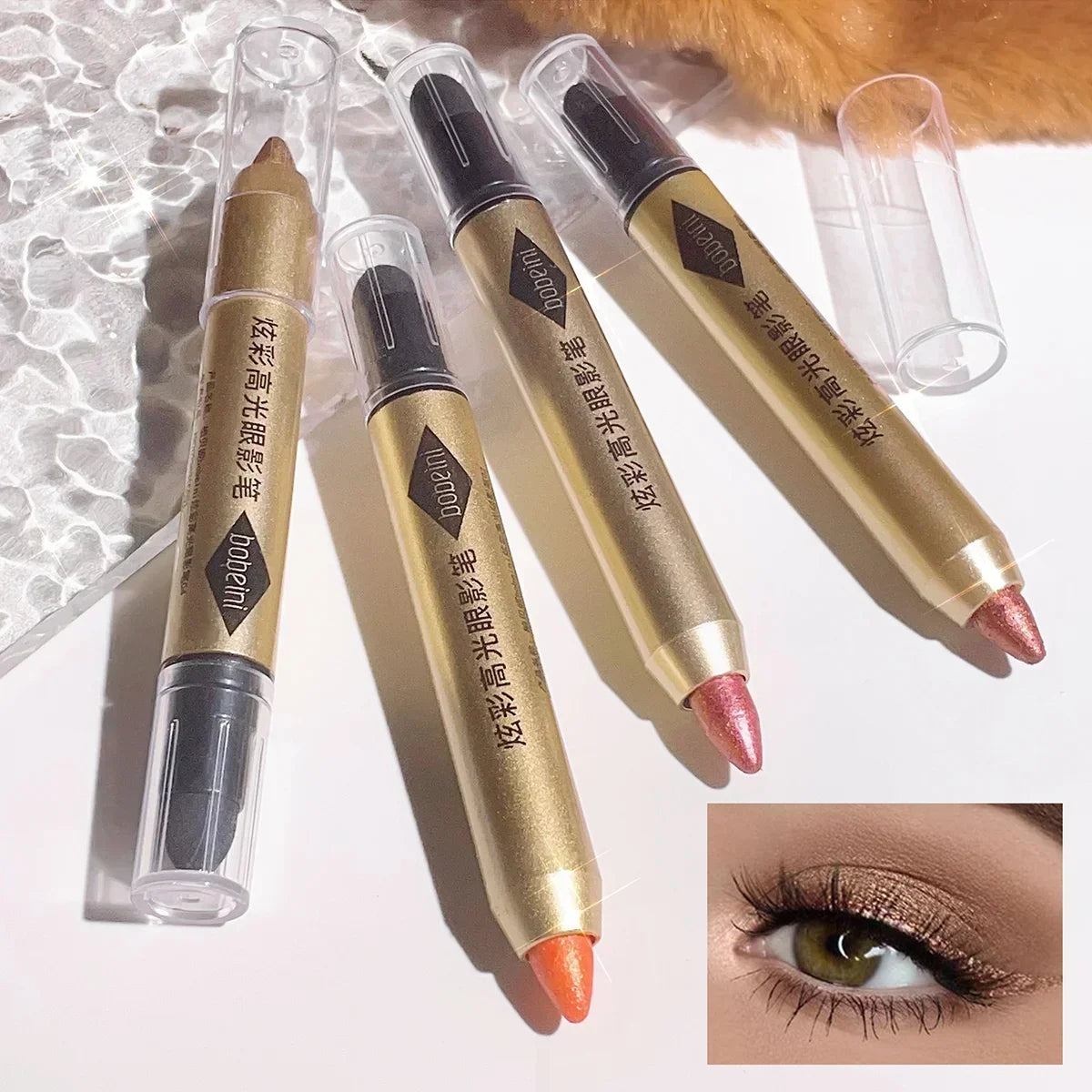6 Colors Double-Ended Eyeshadow Stick – Waterproof, Long-Lasting, Matte & Glitter, Contour, Highlight, Certified, Unisex