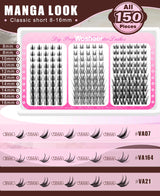 WOSHEER Manga Lash Clusters Kit Cat Lashes with Lash Bond & Seal Cluster Eyelash Extensions Mixed Tray Eyelash Clusters Kit