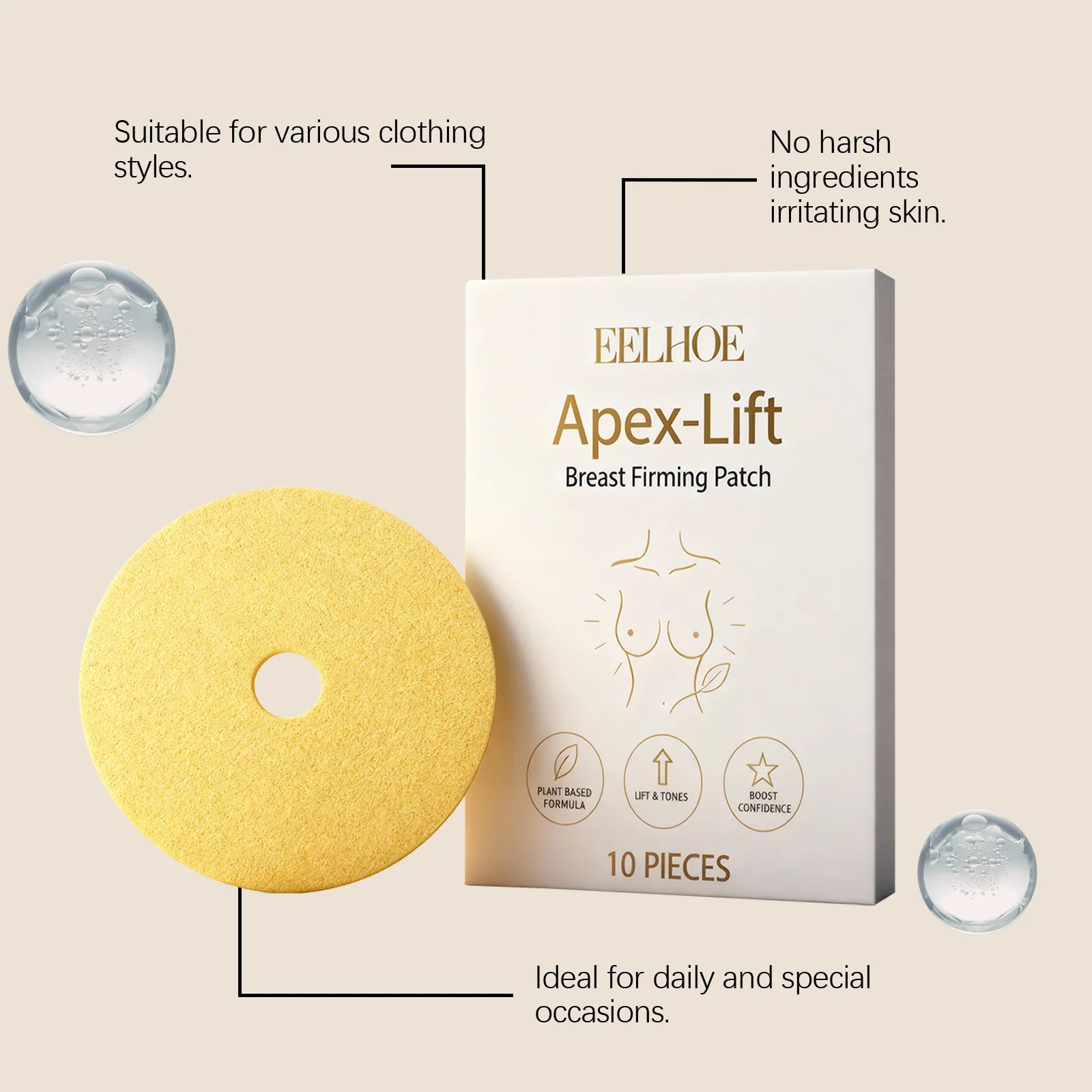 Breast Care Patches Firming Lifting Hydrating With Hydrolyzed Collagen Hyaluronic Acid Breathable Comfortable Feminine Skin Care