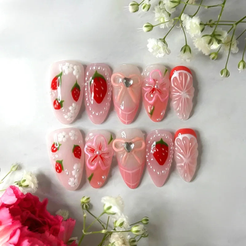 24 false nail pieces shipped randomly, Instagram-style false nails, wearable full-coverage almond-shaped press-on nails.