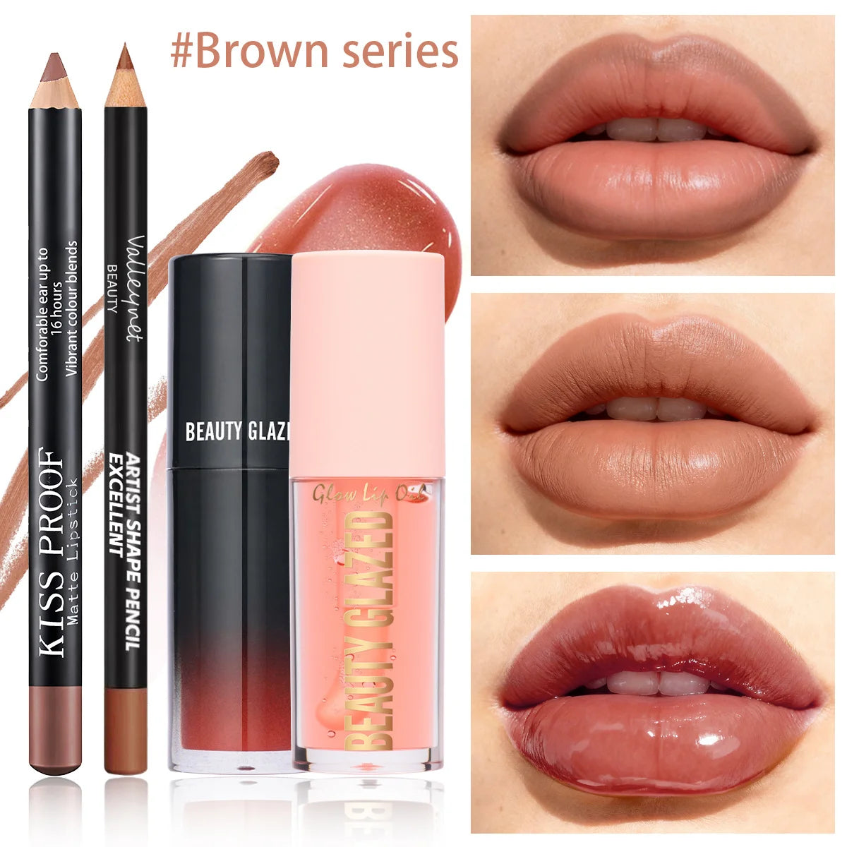 4Pcs/Set Velvet Lip Combo, Matte Lip Liner, Lip Oil Nude Gloss, Long-lasting Waterproof, Sophisticated Lip Look