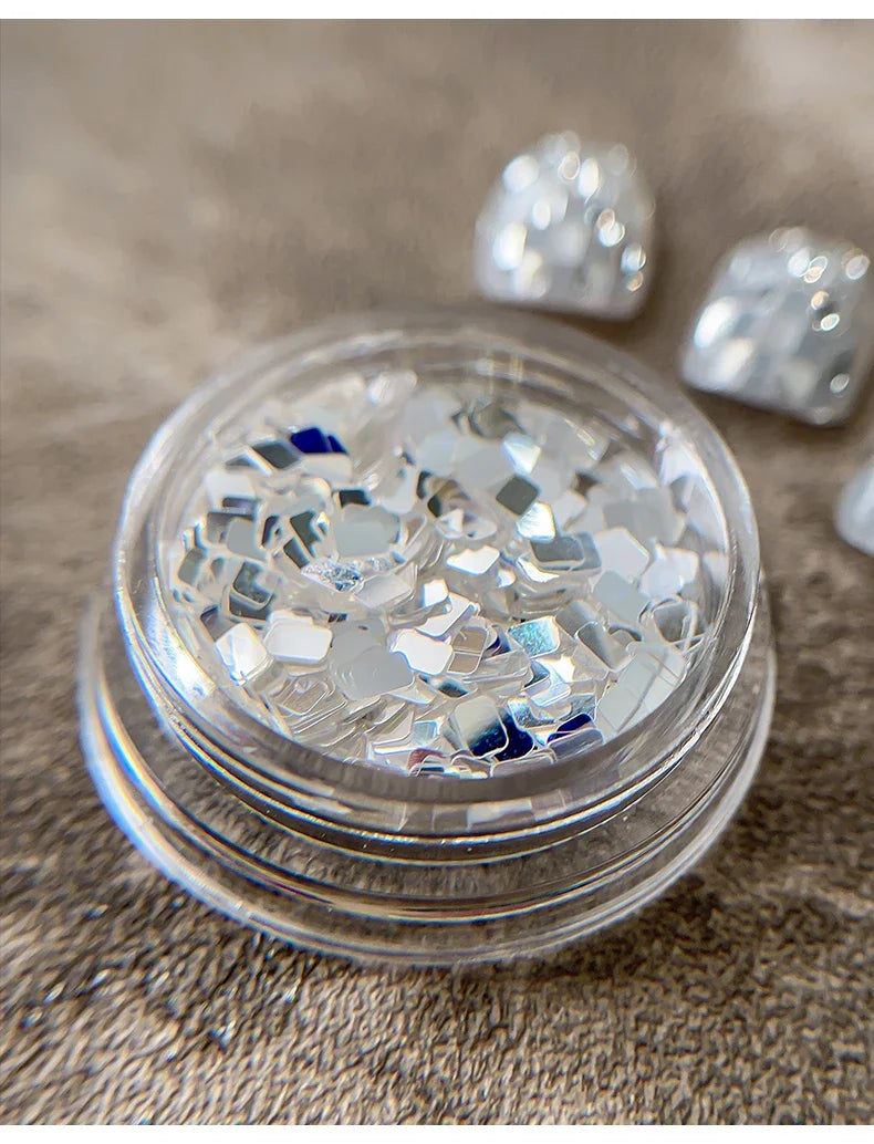 Square silver glitter nail accessories boxed, simple and sparkling, light luxury style , nail decorations