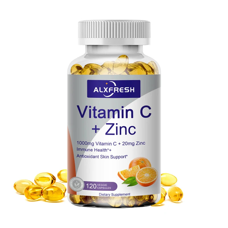 Alxfresh Vitamin C with Zinc for Hair Skin Nails and Brain Heart Health Supports Cellular Level Defense Immune System Booster