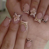 24Pcs 3D Embossed Carved Press‑on Nails European French Leopard Print Y2K Fake Nails Cool Girl Artificial Nail Tips for Party Wear