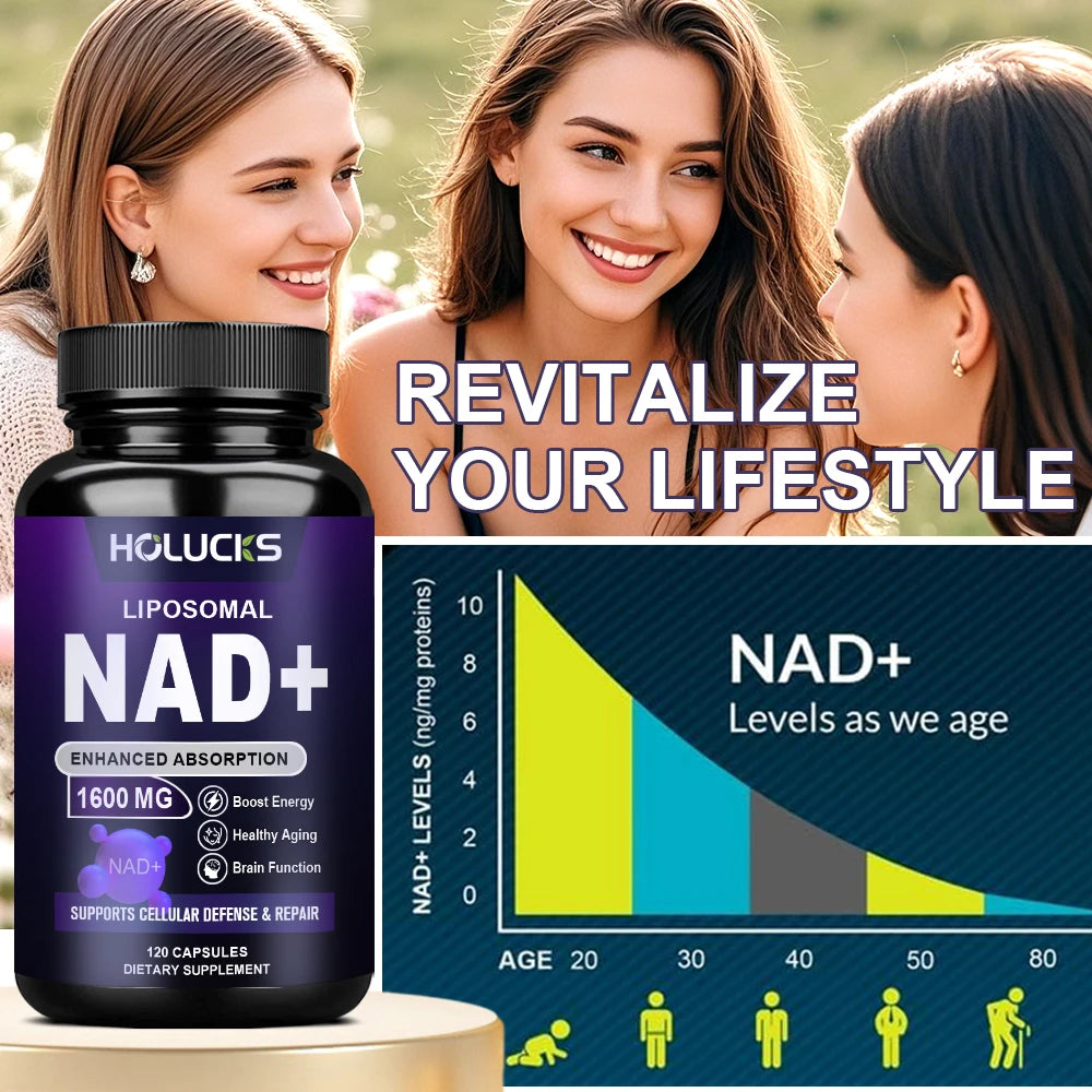 NAD+ Supplement - with Resveratrol, Enhances Cellular Vitality, Cell Repair, Anti-Aging, Antioxidant, Improves Energy, Focus