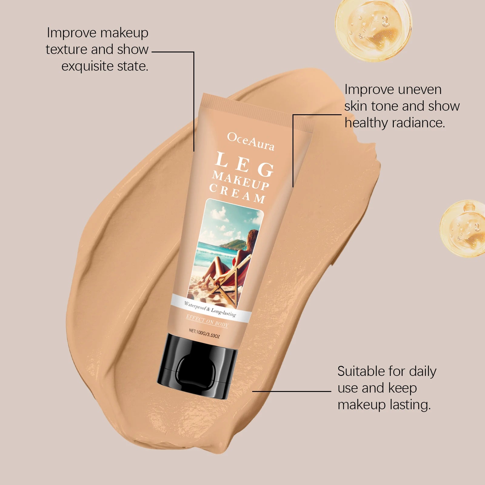 Instant Body Bronzer Foundation Makeup Cream Sun-Kissed Glow Bronzing Tint with Hyaluronic Acid Blurring Body Luminizer 100ml