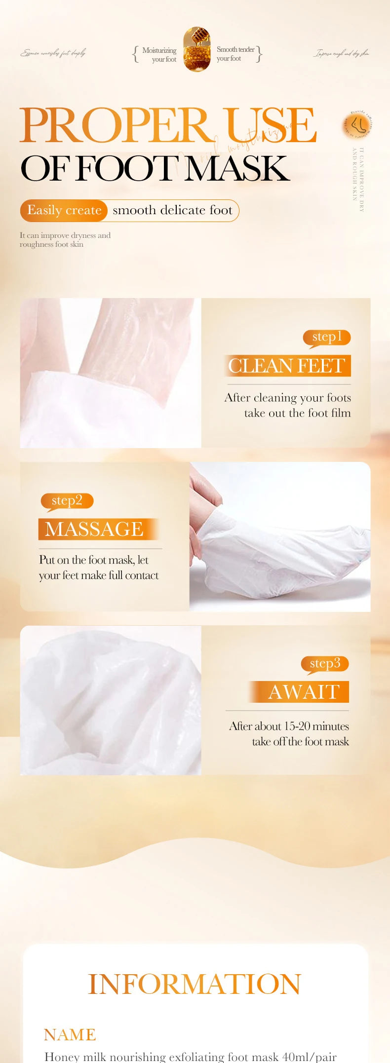 5 Pairs SADOER Honey Milk Nourishing Exfoliating Foot Mask Improves Rough Skin Smooths And Delicately Tenders Feet Skin Care