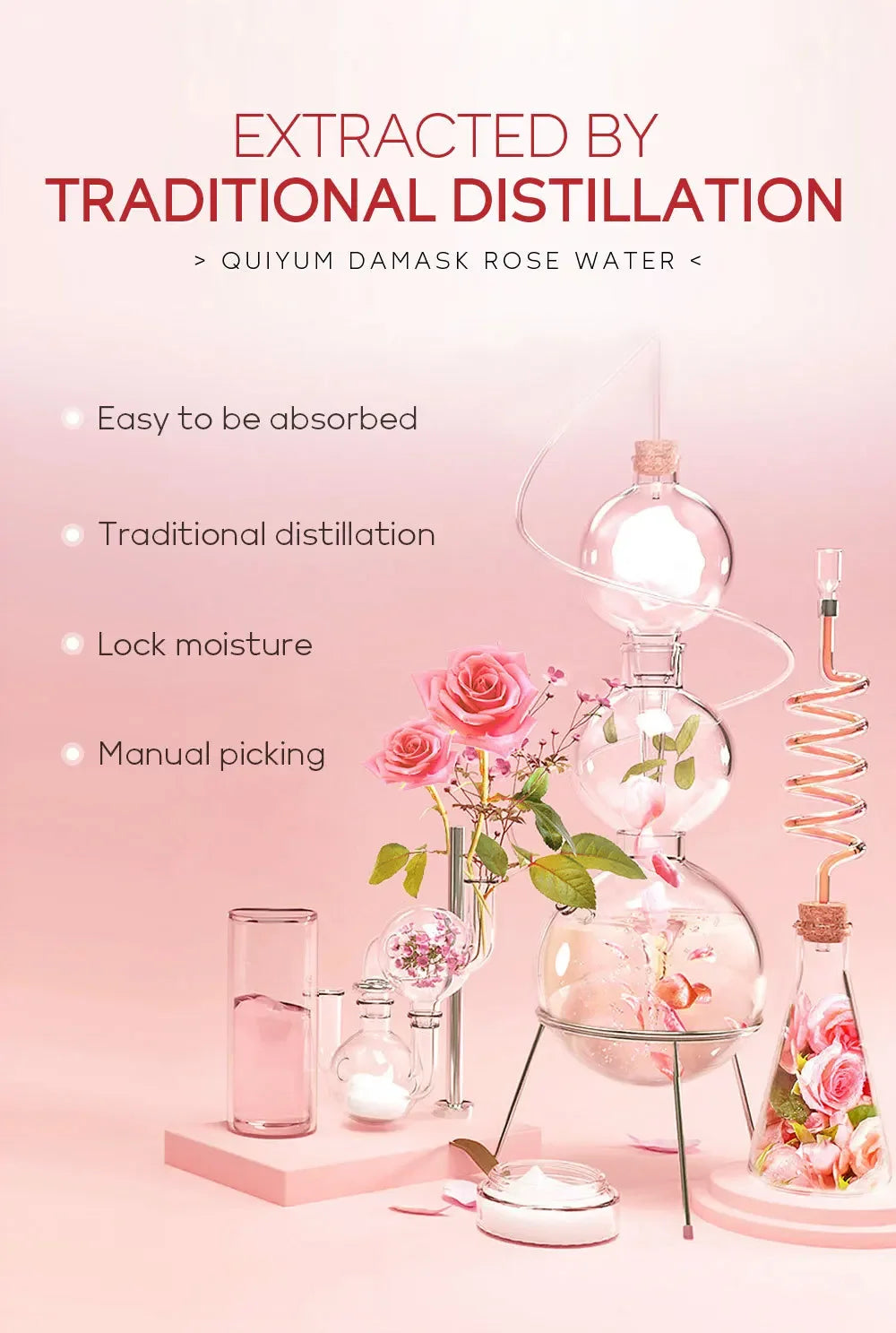 Damask Rose Hydrosol Rose Water Nourishing Skin Improve Dullness Facial Hydrating and Moisturizing Toner Face Serum Skincare