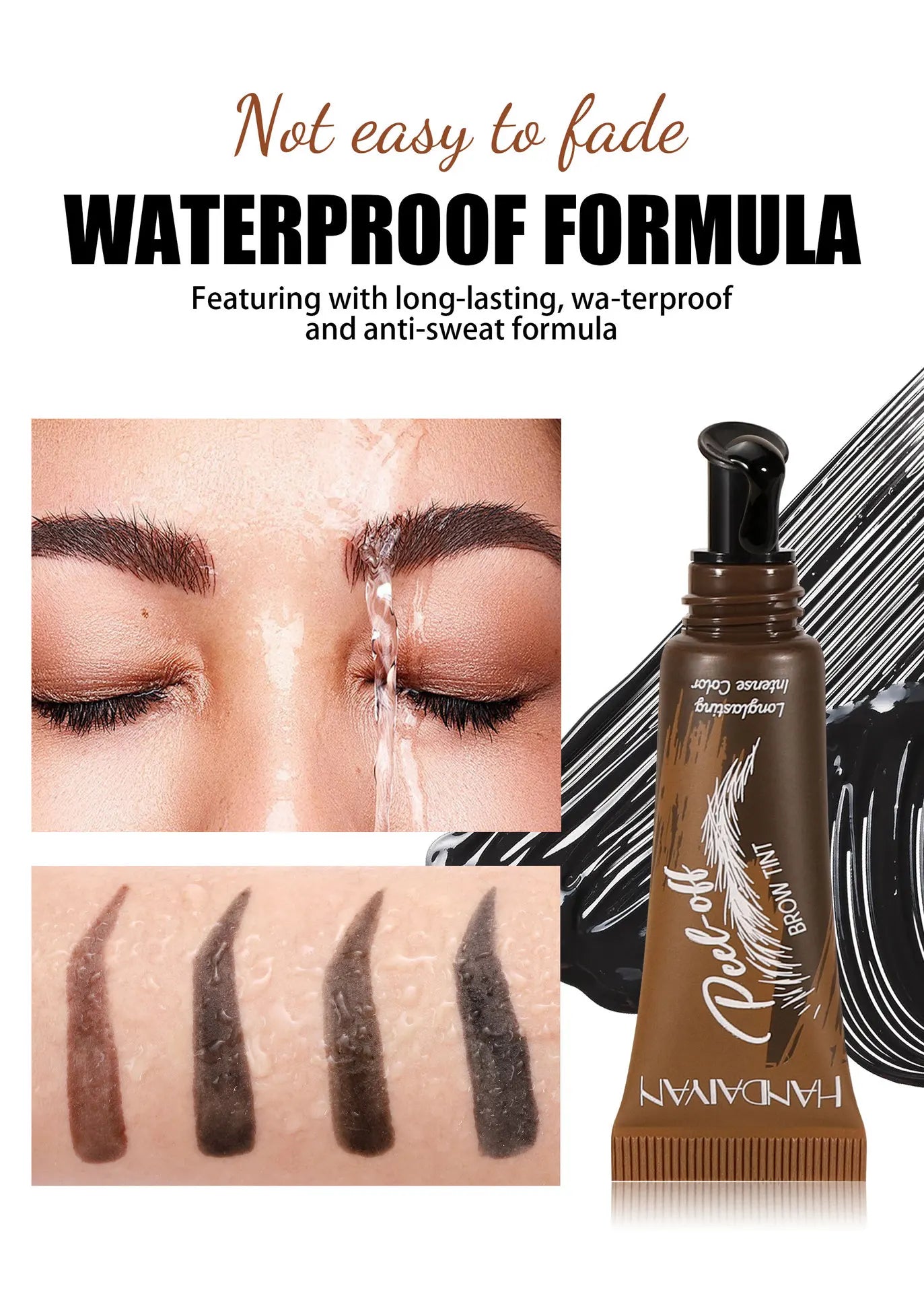 HANDAIYAN 5-color brush head peel-off eyebrow tint Waterproof, long-lasting, and smudge-proof peel-off eyebrow tint