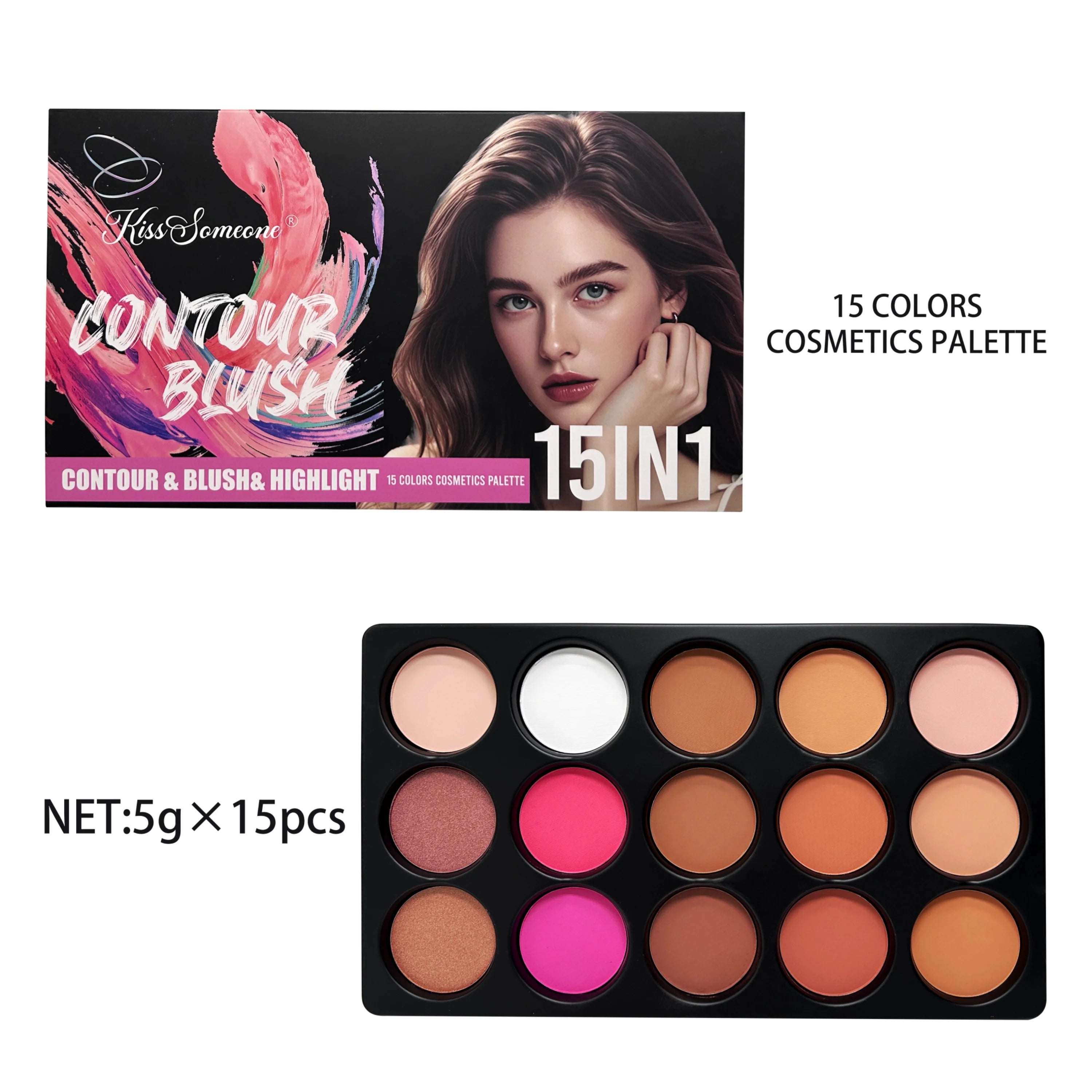 12 Colors Blush Contour Highlighter Makeup Palette, Matte Face Blush Powder for Cheek, Bright Shimmer Bronzer Professional Facia