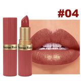 Pearlescent Pink Glitter Velvet Lipstick Metallic Waterproof Long Lasting Matte Shimmer Diamond Lipstick Women Makeup Cosmetic