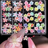 72Pcs 3D Crystal Jelly Soft Spotted Flower Nail Charms Transparent Leopard Lily Hibiscus Hawaiian Floral Nail Decor Nail Supplie