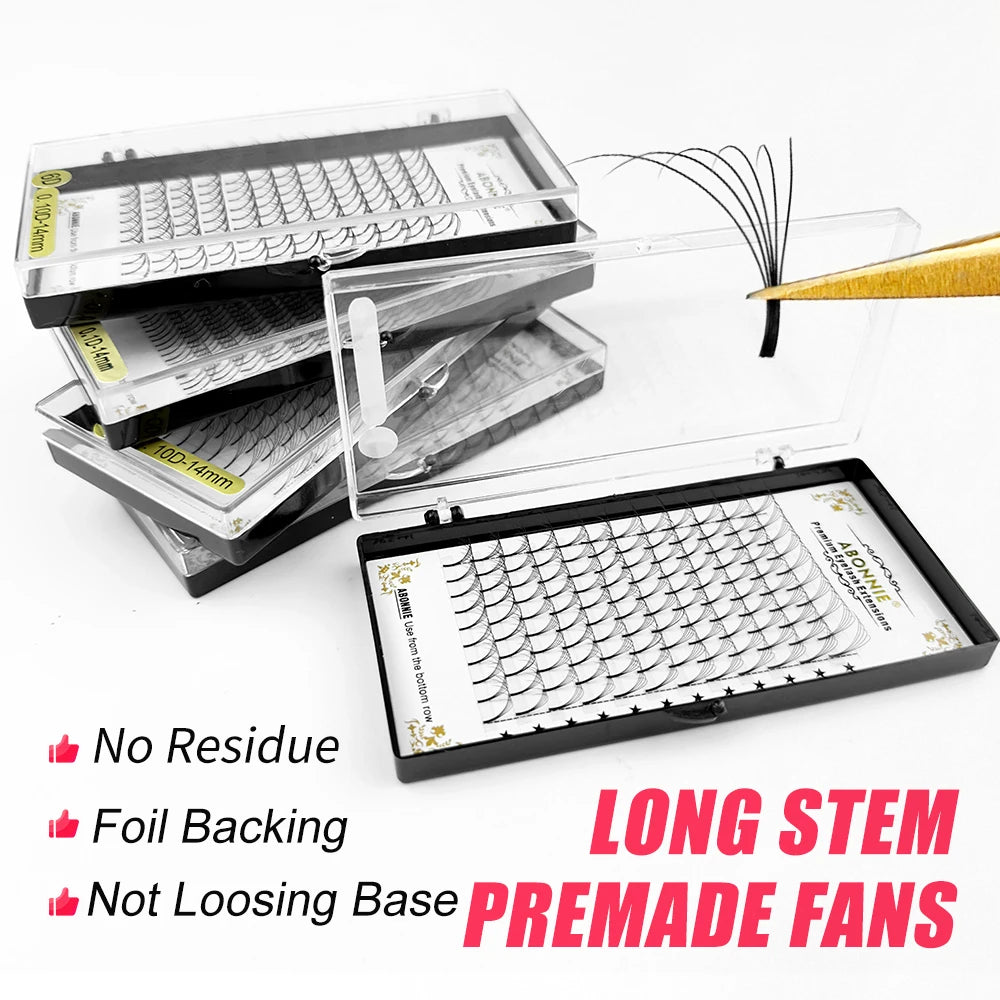 Abonnie 3D/4D/5D/6D Premade Volume Fans Fluffy Lashes Long Stem Russian Volume Eyelashes Extension All Size Fans