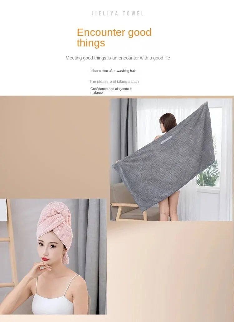 Super Absorbent Elastic Band Head Towel for Women's Hair Drying - Extra Large Microfiber Hair Towel Wrap with Headband