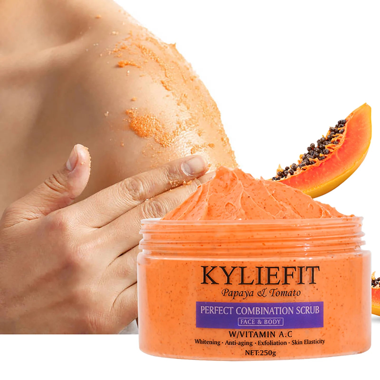 Papaya And Tomato Combination Scrub, Reduce Spots, Whitening, Exfoliating, Moisturizing, Smooth Skin, For Face And Body, 250g